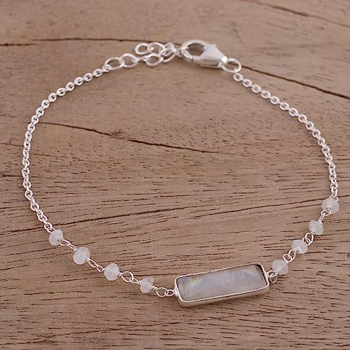 Novica Handmade Rainbow Moonstone Pendant Bracelet Beaded From India .925 Sterling Silver Clear 'Magical Prism' #TOP3