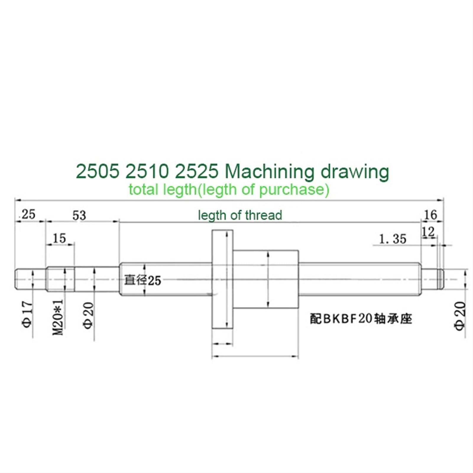 Metal Ball Screw nut end Processing C7 Left Hand Ballscrew SFU2505 Single Ballnut End Machined for Parts 3D Printer Ball Screw(350mm)