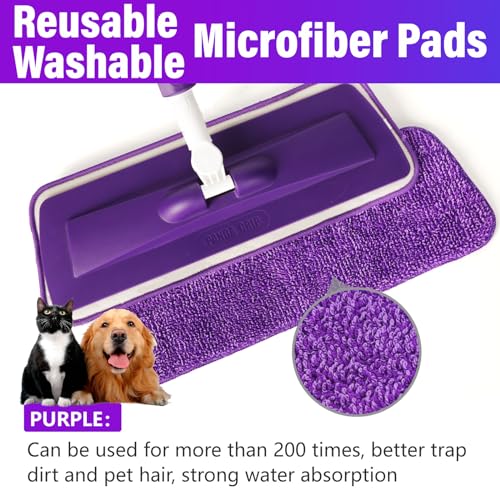 Image of Panda Grip Spray Mops For Floor Cleaning Floor Mop With A Refillable Spray Bottle And 3 Washable Microfiber Pads Home Or Commercial Use Dry Wet Flat Mop For Hardwood Laminate Wood (Pure Purple) | 400+ML refillable bottle, 360 swivel head, wet mopping & dry sweeping for hardwood, tile, laminate and sealed wood floors.
