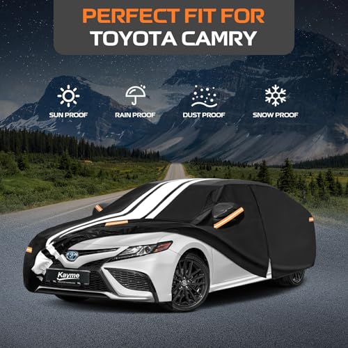 Image of Kayme Toyota Camry Car Cover Waterproof All Weather for Automobiles | Custom Fit for Camry Sedan /Solara(1991-2026), Gift with Tape /Towel, Outdoor Full Exterior Cover Rain Snow Sun UV Protection.