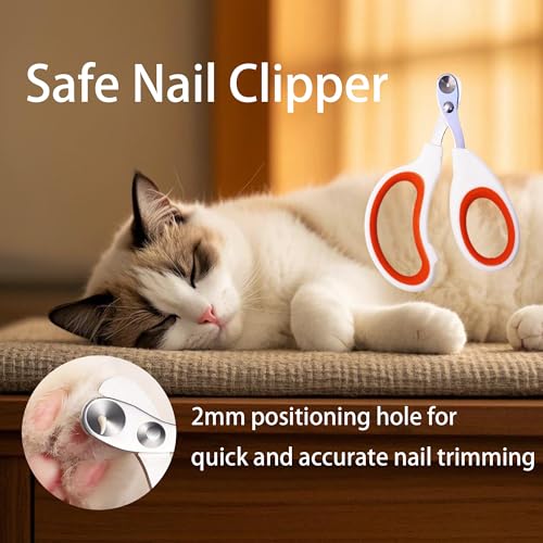 Image of Cat grooming kit,5pcs Deshedding Brush for Cat with Kitten Nail Clipper,Cat Brush,Flea Comb and Bath Brush,Suitable for Short and Long Haired Cats,Indoor Cats and Travel,Orange