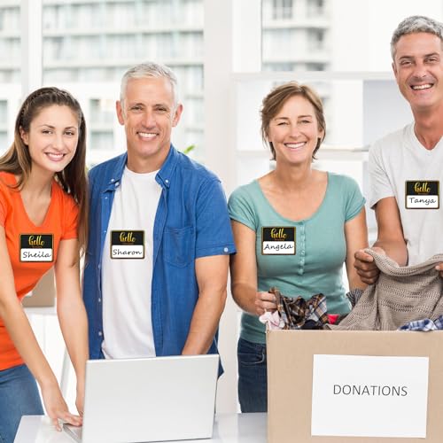 Image of 180 PCS Hello My Name is Name Tag, Gold Foil Name Tags Sticker, 2.5 x 3 Inch Large Name Labels, Black Adhesive Name Tag Labels for Business, Party - Office, School, Home