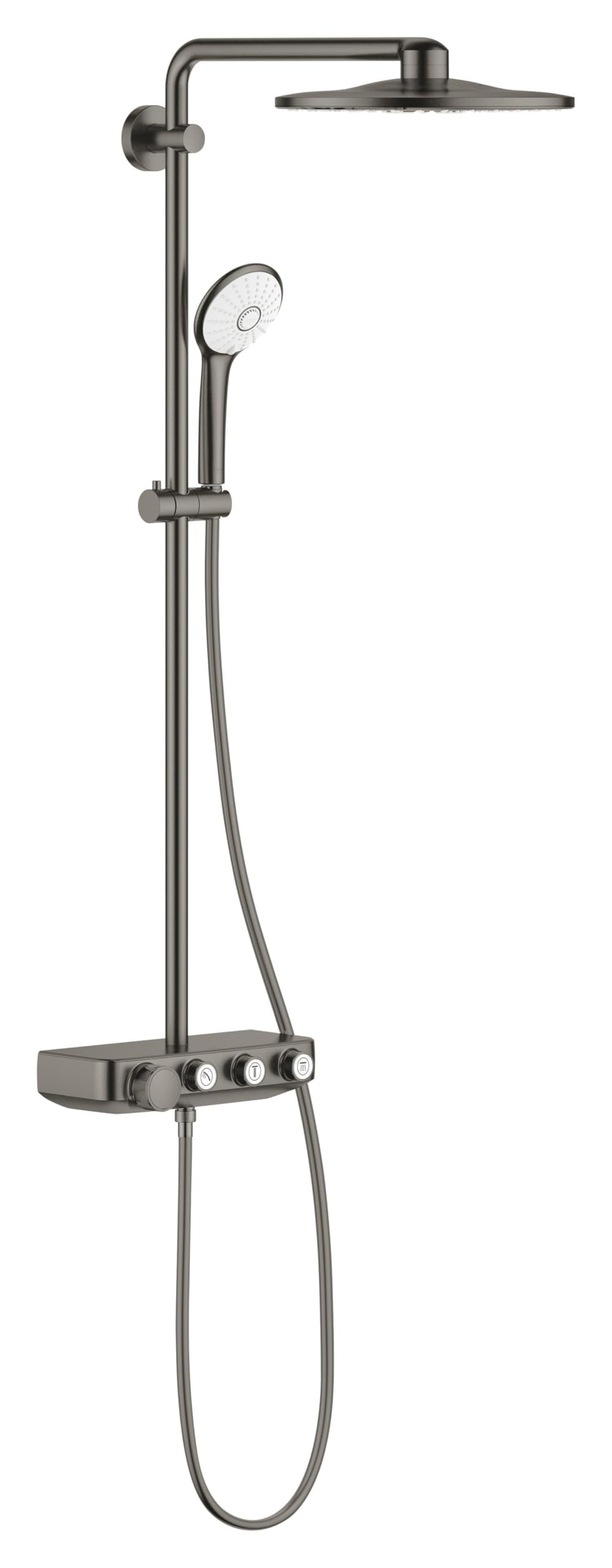 Grohe Sistema de ducha SmartActive 310 multijet THM Duo redondo, termostato incorporado, 3 chorros, sistema antical, serie Euphoria, 59,6 x 31 x 110 cm., color grafito cepillado (Ref.: 26507AL0)