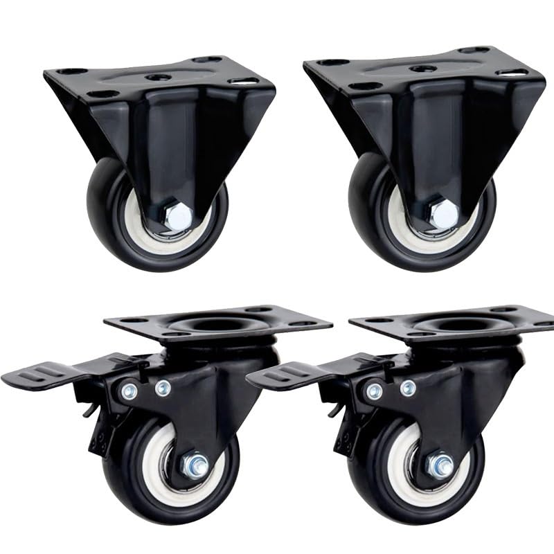 roulettes Robustes en Caoutchouc pour Meubles, roulettes industrielles avec Frein (2 Fixes, 2 Freins, 2 Pouces)
