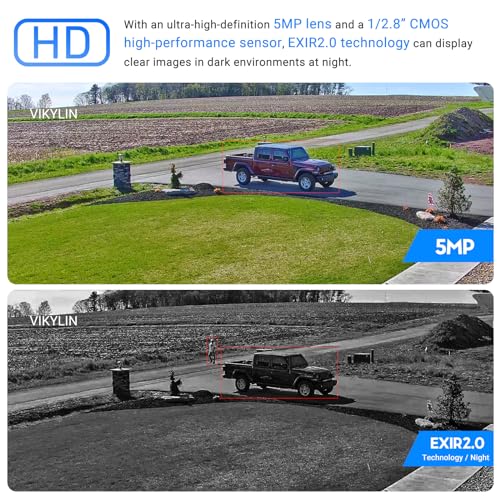 Image of VIKYLIN 5MP Bullet PoE IP Camera Outdoor, 5MP Bullet Security Camera with Human Vehicle Detection, 2.8mm Lens, 98ft IR Night Vision, Built-in Mic, MicroSD 256GB,WDR, IP67, Blue Iris, NDAA Compliant