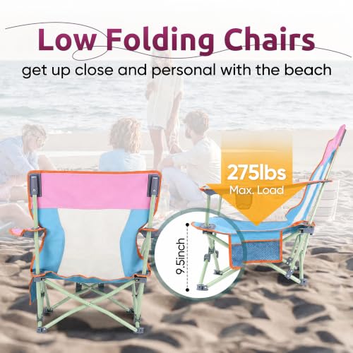 Image of HaSteeL Low Beach Chairs, 2Pcs Folding Camping Lawn Chairs - Colorful | Portable, Solid Construction, No Assembly Required, Perfect for Camping, Fishing, Picnic