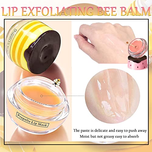 Bee Balm Lip Balm Honey Pot, 2 Pcs Strawberry & Honey Lip Masks Hydrating Prevention Dry And Cracked Lip Scrubs Exfoliator，Lip Sleep Mask Reduces Lip Lines，Lip Exfoliating Bee Balm Sleeping Lip Mask,Christmas Gifts #TOP3