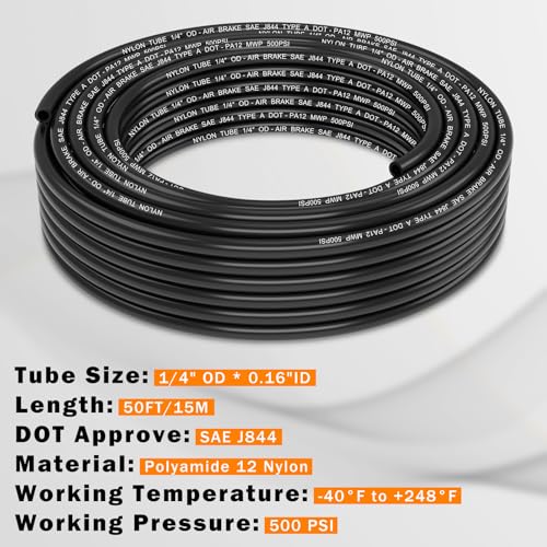 Image of CheeMuii 50 FT 1 /4 Pneumatic Tubing 1 /4 inch PA12 Nylon DOT Air Line SAE J844 DOT Air Hose 15.3 Meter 1 /4 Inch OD Pneumatic Air Tubing Pipe Hose Line