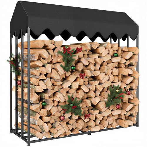 Outsunny Range bûches extérieur en acier 186 x 70 x 185 cm grande capacité 1,9 m³, étagère à bûches avec abri bois de chauffage et housse de protection...