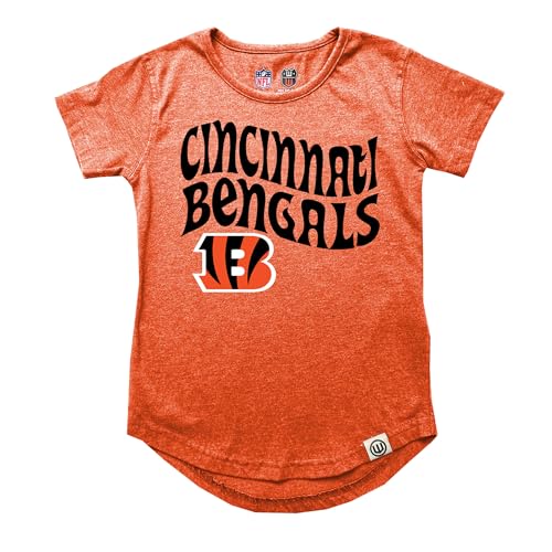 Wes and Willy NFL Girls SS Burn Out Tee Shirt,Cincinnati Bengals,7-8,Orange Crush