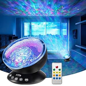 WOWDSGN lampada proiettore onde dell’oceano luce d’atmosfera con effetti aurora telecomando altoparlante ideale per la camera da letto dei bambini e soggiorno