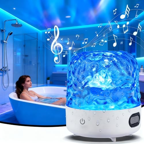 Shower Waterproof Bathroom LED 16 Colors Ocean Wave Lamp Rechargeable Bath Mood Light with Remote & Touch Control Aurora Ambient Lighting Projector with White Noise Speaker for Bathroom Bathtub