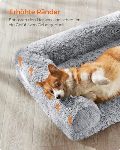 Feandrea FluffyHug Hundebett, Hundekissen Größe L, Hundematte für mittelgroße Hunde, Hundesofa Noppenschaumstoff, Bezug abnehmbar und waschbar, 91 x 68 x 16 cm, Ombré-Grau PGW232G01V1