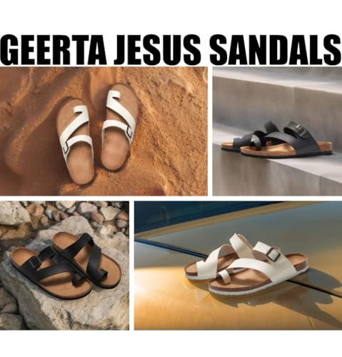 Strappy Jesus Sandals Toe Ring Thongs Men Wide Flip Flops Cork Footbed Water Slides Slip On Beach Flats Lightweight Breathable No Slip Arch Support House Slippers Comfort Wear Shoes Summer Vacation2