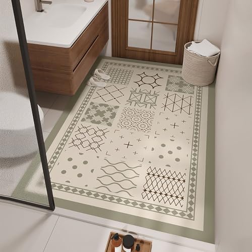 特大珪藻土バスマット - 速乾性吸水性シャワーラグ 浴室 キッチン トイレ 寝室用 - ライトグリーン 120x140cm 滑り止めフロアマット