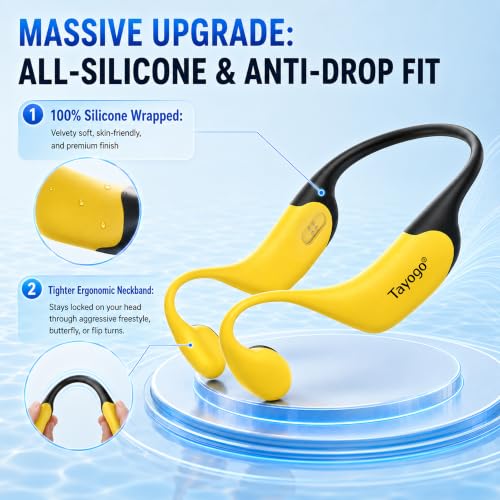 Image of Tayogo Swimming Headphones T6 + W23 Bone Conduction, Under Water Audio System, Spotify Swim Headset, No Need to Download, Waterproof FM Receiving & Bluetooth Open Ear Swim Headset for Training