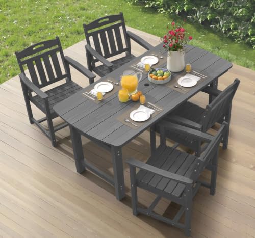 Image of Ciokea HDPE Outdoor Dining Set of 4, Patio Table and Chairs Sets, Grey