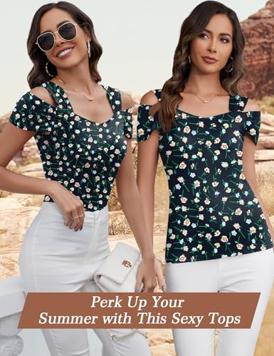 Image of Blingfit Cold Shoulder Tops Summer Tunic Shirts for Women T Shirts V Neck Short Sleeve Casual Tees Blouses 2026
