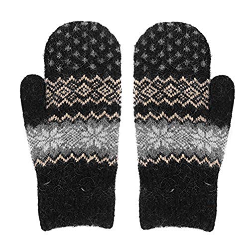 LONTG Handschuhe Damen Fäustlinge Verdickte Winterhandschuhe Schneeflocke Muster Damenhandschuhe mit Fleecefutter Weiche Strickhandschuhe Warme Handschuhe Fausthandschuhe...