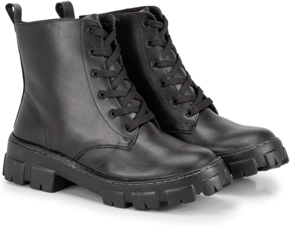 Bota Coturno Feminina Sola Tratorada Costurada Fecho Cadarço