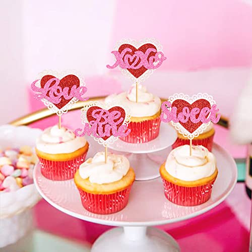Ercadio 24 Pack Valentine’s Day Be Mine Cupcake Toppers Glitter Sweet Heart Cupcake Toppers Love Heart Cupcake Picks For Valentine Theme Engagement Party Decor Supplies #TOP2