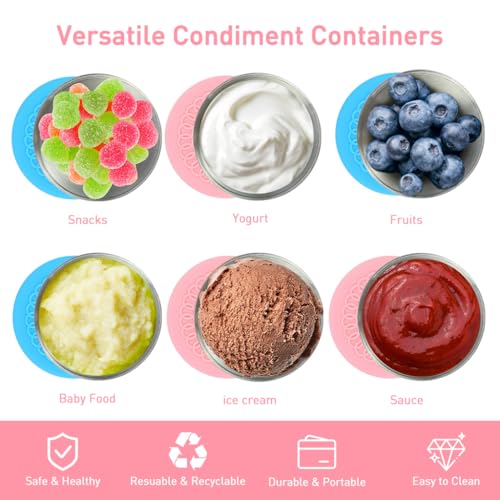 Image of HASTHIP 2pcs Salad Dressing Container To Go, 70ML Small Containers with Lids, Reusable Stainless Steel Sauce Cups for Lunch Bento Box, Picnic and Travel, Pink+Blue