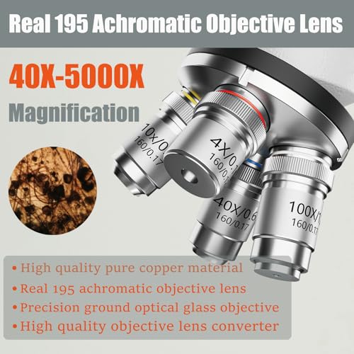 Image of Professional Trinocular Microscope 40X-5000X Magnification, Microscope for Adults, Laboratory Grade with Dual Mechanical Stage and HD USB Camera Microscopio, Complete Slides Set