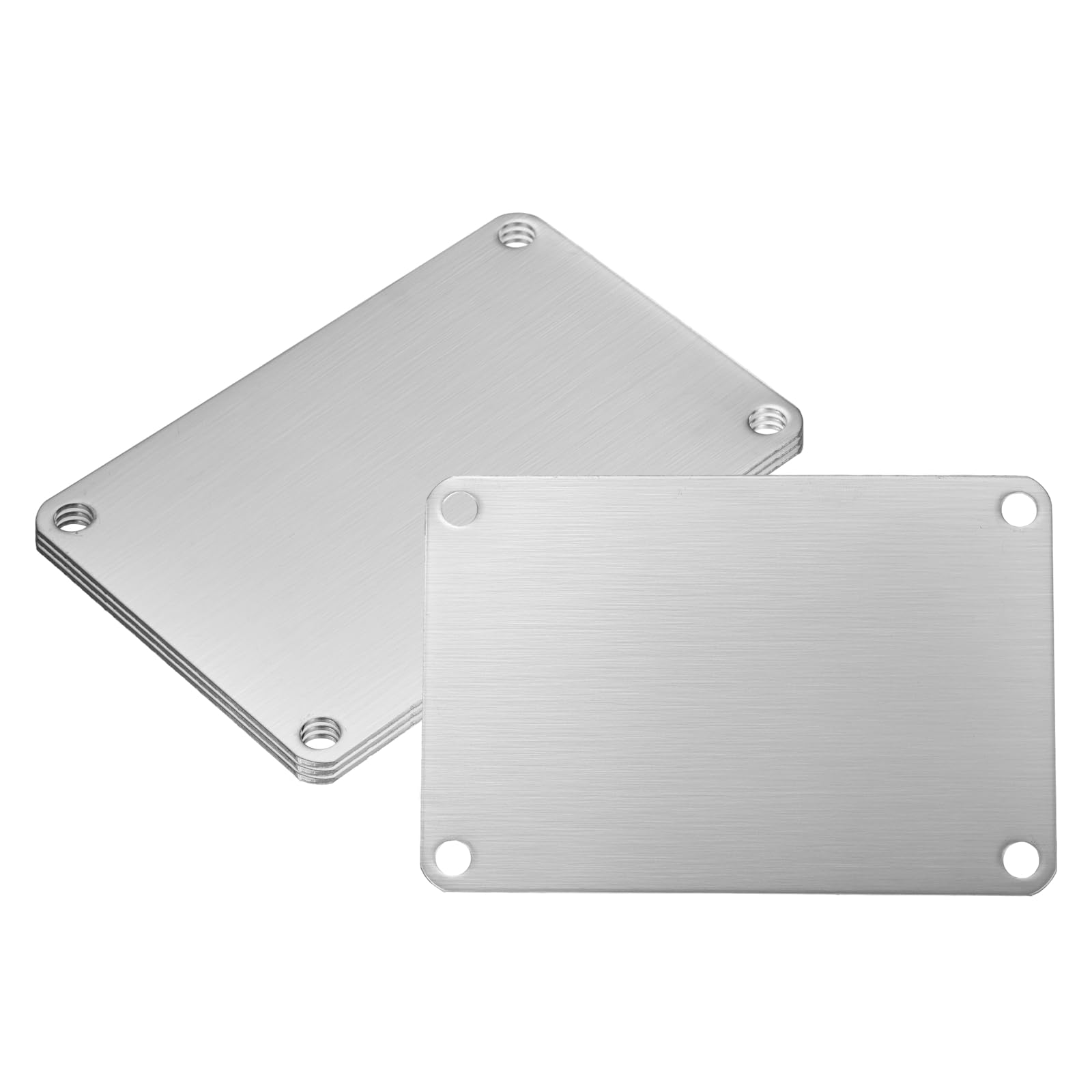 PATIKIL 4Pcs Blank Name Plates, 3.5 x 2.4" Rectangle 304 Stainless Steel Brushed Engraved Plate Custom Laser Engraving Blank with Holes for Personalized Nameplate Home Office DIY, Silver