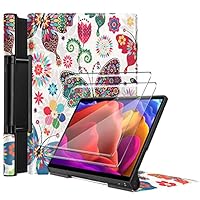 Tasch HYMY Hülle + 2 Pcs Schutzfolie Panzerglas für Lenovo Yoga Pad 13 hülle 13" - Flip Case Cover Schutzhülle Schutzfolie Lenovo Yoga Pad 13 panzerglas-HD