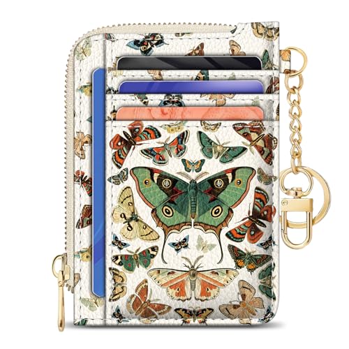 Image of GIANCOMICS Slim Wallet Credit Card Holder Women, Butterfly Rfid Blocking Small Card Case, Keychain Thin Pocket Curved Zipper Wallet, Travel Card Holder PU Leather ID Window, Ladies Female Gifts