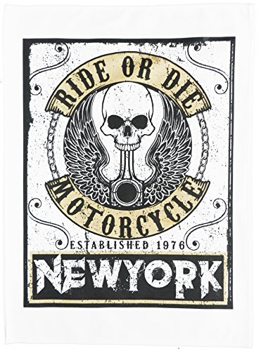 Half a Donkey Ride or Die Motorcycle - Large Cotton Tea Towel, Black/White, 47 x 65 cm