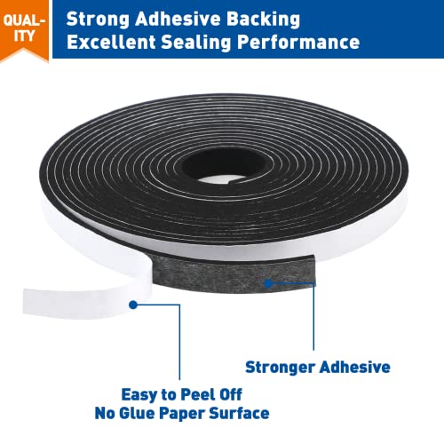 Image of MAGZO Weather Stripping Door Seal, 1 /2 Inch Wide X 1 /8 Inch Thick Adhesive Foam Tape Soundproof Weatherstripping for Windows, 3 Rolls Total 50FT Black