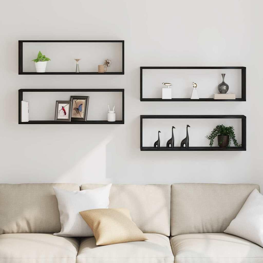 Lot de 4 étagères murales en chêne noir 80 x 15 x 26 cm