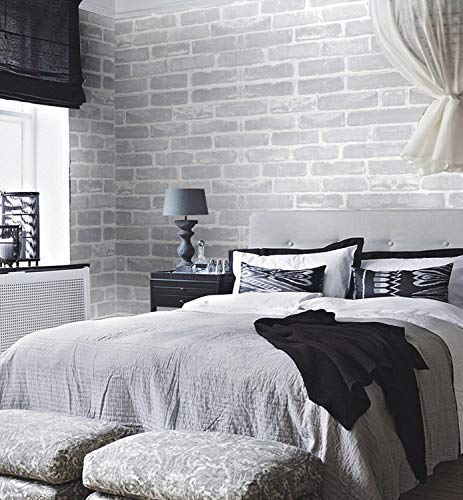 3D Brick Wallpaper, Modern Brick Stone Distressed Effect Slate Stickers Vintage Brick Blocks Pattern Wall-Paper Wallcovering 3D Wall Paper Roll Sheets Home Room Decor Restaurant Cafe (Grey)