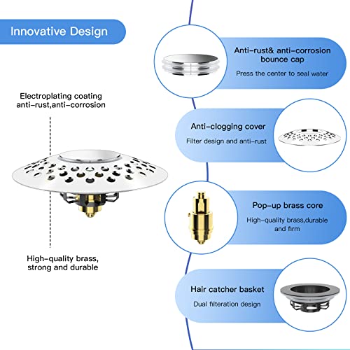 Falala Universal Bathtub Stopper With Drain Hair Catcher, Upgraded Tub Stopper With Dual Filtration Design, Pop Up Bathtub Drain Plug For 1.6"-2.0" Drain Hole #TOP5