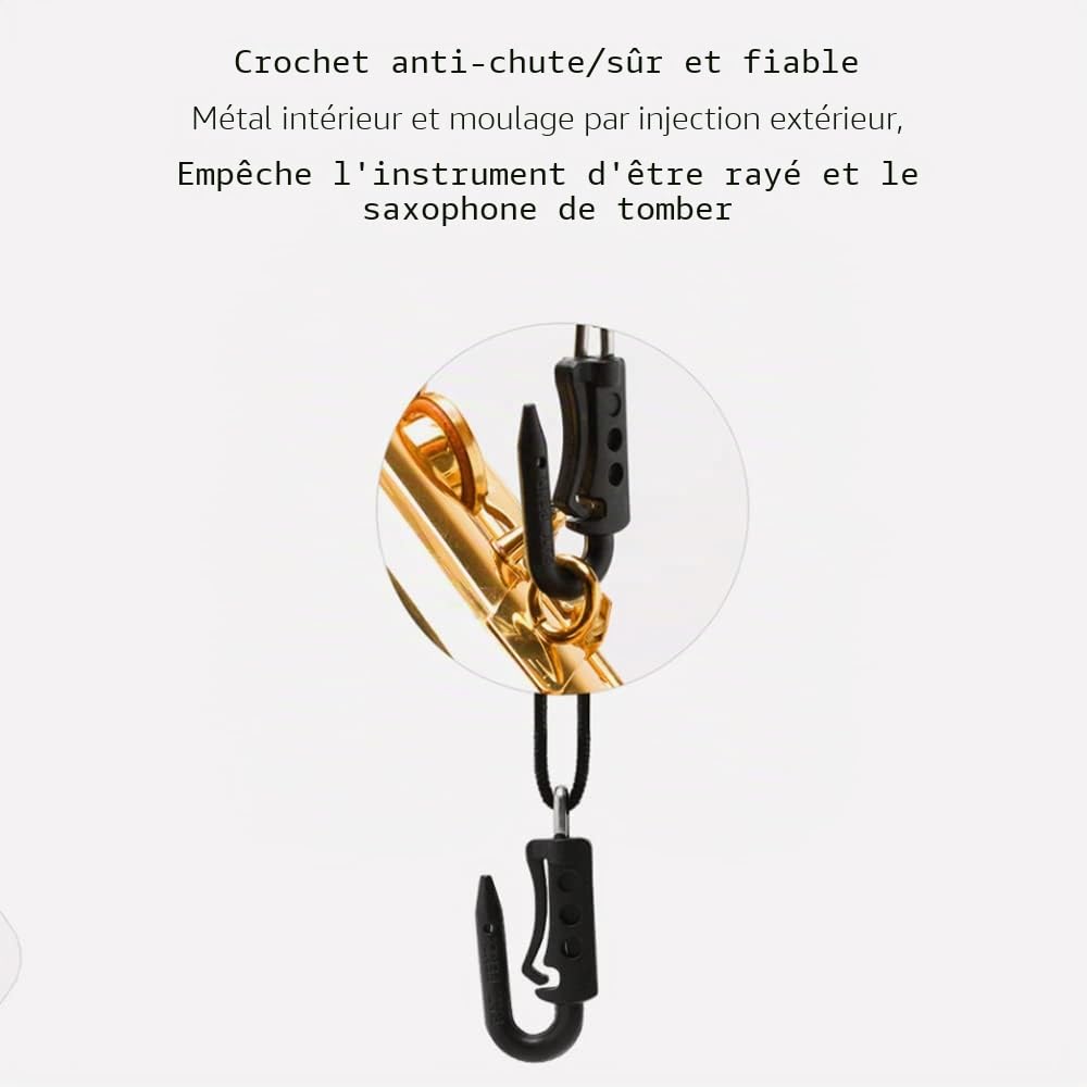 Harnais d'épaule générique pour saxophone Harnais d'épaule ajustable pour saxophones avec crochets en métal et rembourrage doux adapté à Tenor/H Alto/Soprano，Cadeaux pour hommes et femmes