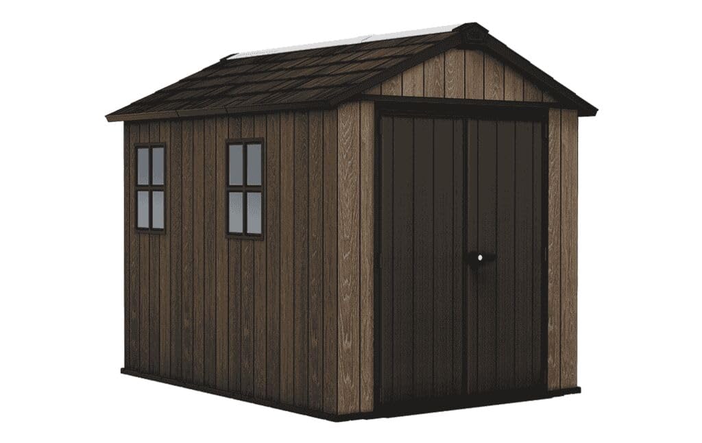 Keter Casetta da Giardino Apex 759/975 Walnut, Effetto Legno Noce Naturale, Porte e Finestre Orientabili, 5,2 m², 230x287x246H cm