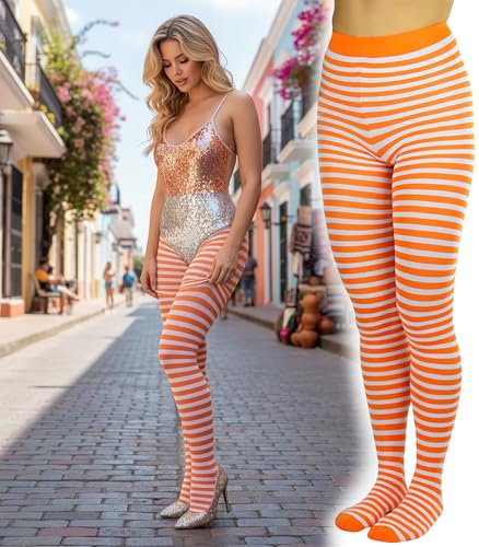 Image of ToBeInStyle Women's Thin Horizontal Stripe Opaque Tights Pantyhose - Regular or Plus