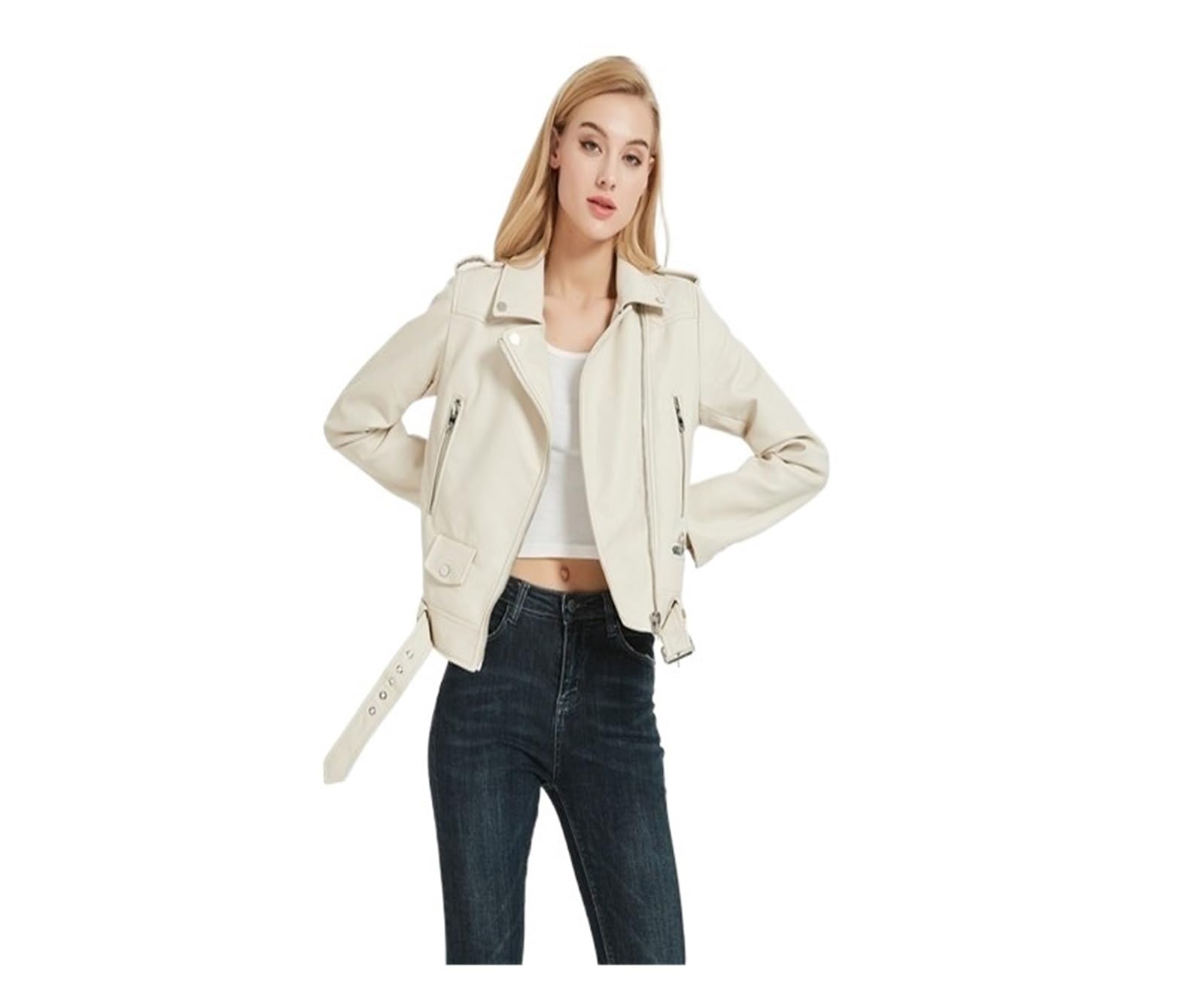 Chaqueta Cuero Mujer Faux Leather Jacket With Belt Women's Lapel Motorcycle Zip Biker Para salir
