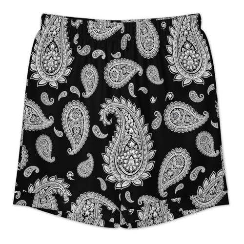 Men's Short Sleeve Pajama Set Black And White Paisley Sleepwear Shorts Summer Loungewear 2 Piece Button Down Nightwear4