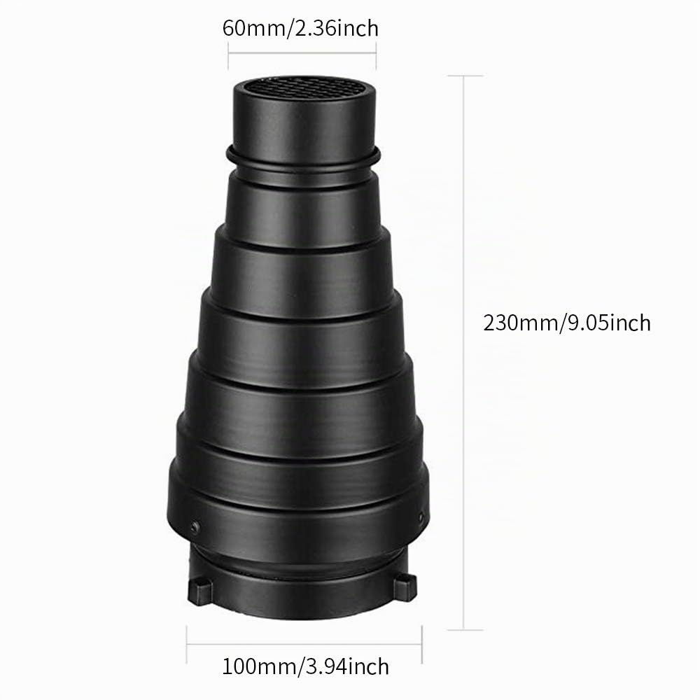 Soonpho Konisches Snoot-Kit aus Aluminiumlegierung für Bowens-Mount-Strobe-Flash-Speedlite, inkl. Wabengitter und 5 Farbfilter