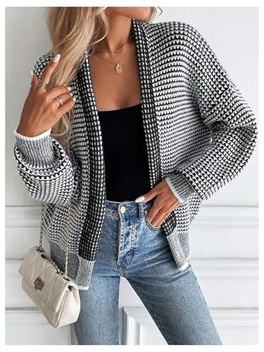 SOLY HUX Women's Plaid Knit Cardigan Sweater Open Front Long Sleeve Tops Outerwear Fall Clothes2