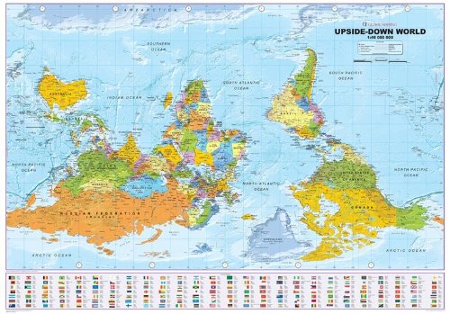 Upside Down World Political Wall Map: Medium