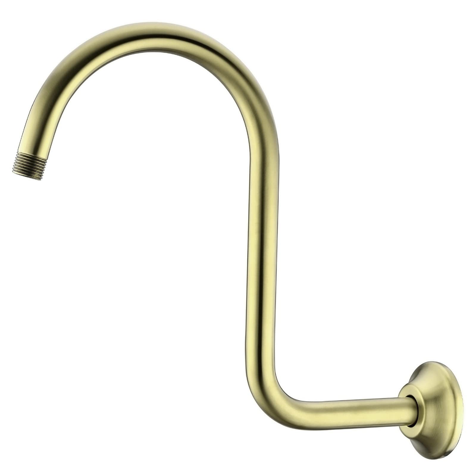BESTILL 13 Inch S Shape Shower Head High Rise Extension Shower Arm and Flange, Brushed Gold