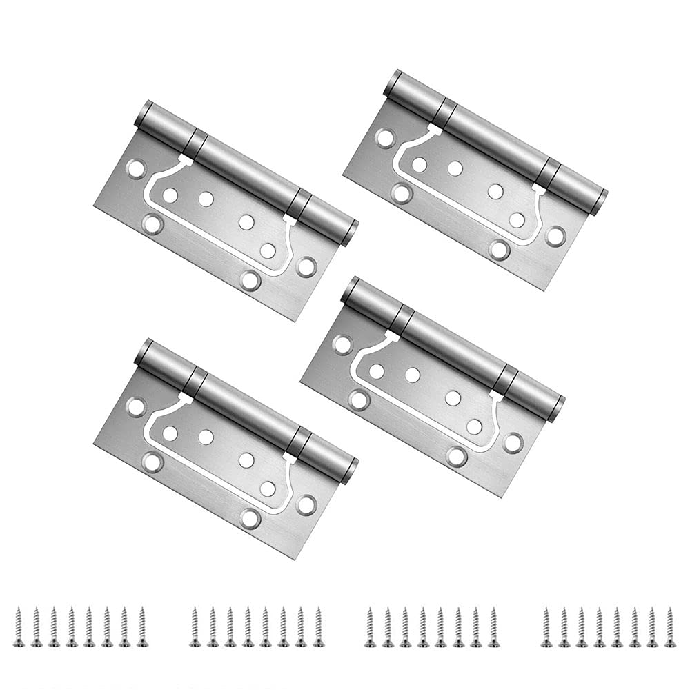 SDFF Heavy Duty Ball Bearing Door Hinges, 4 Pieces Non-Mortise Door Hinges, Butt Hinges for Internal Doors, Stainless Steel Flush Hinge, for Bedroom Wardrobe, Kitchen Cabinets, Internal Doors