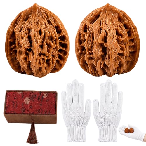 Msnekwx 5PCS Wenwan Walnuts Chinese Walnuts and Wenwan Walnut Jade Walnuts Set with Glove and Storage Box Chinese Hand Balls Chinese Balls
