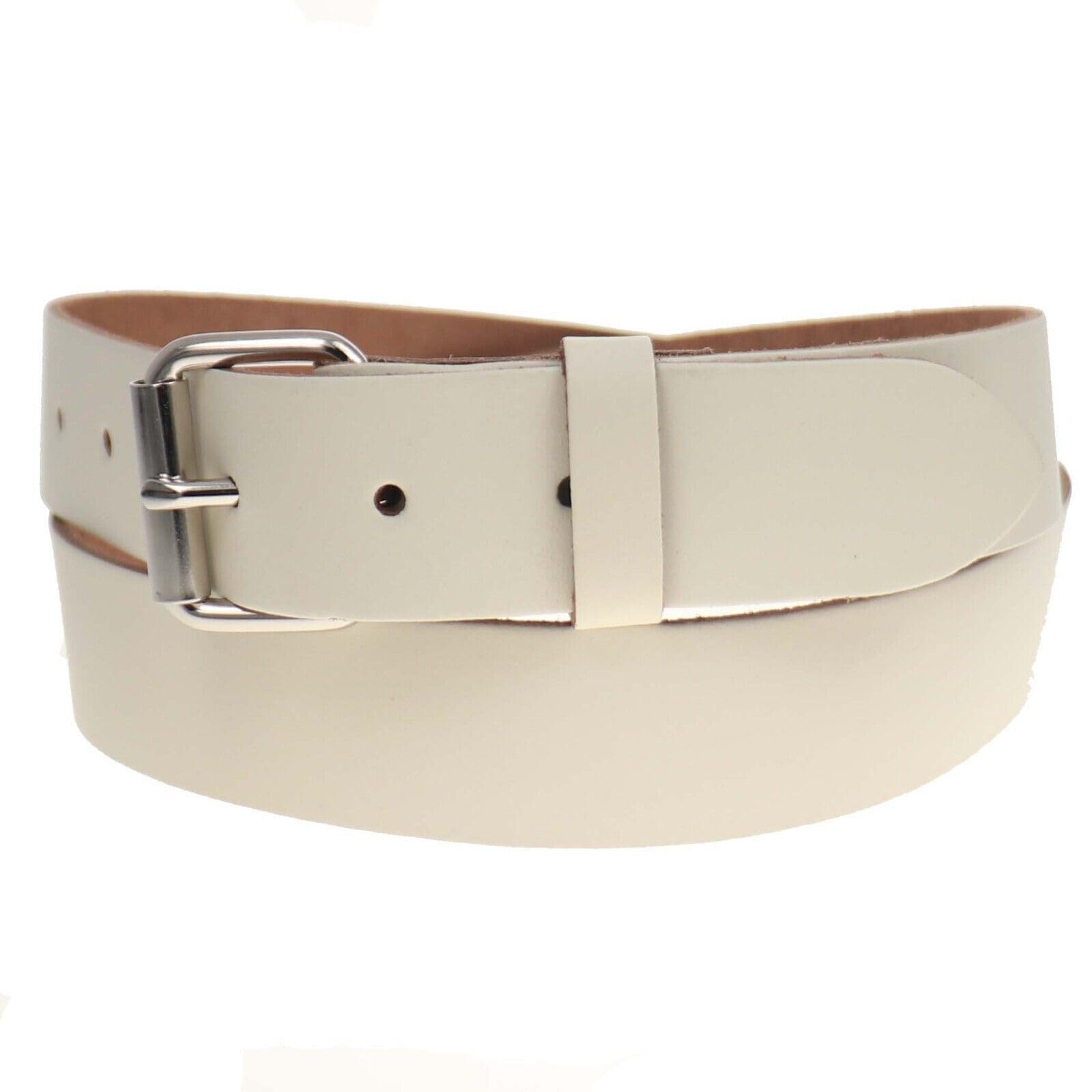 BULLET 69 35mm Colourful Leather Jean Leather belts Mens Womens Belts[Cream,XLarge 40" - 44" Waist,Silver Roller]