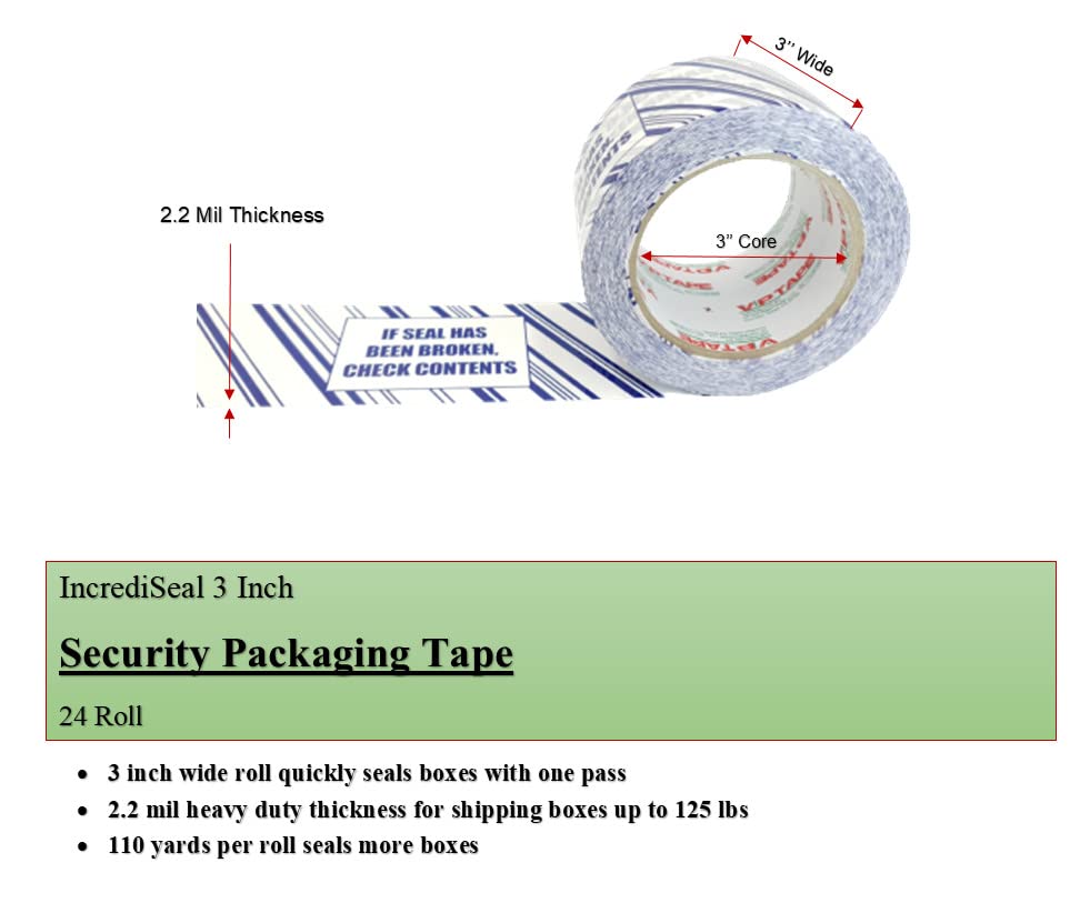 Miniatura 2 de VP Cinta de embalaje de seguridad impresa TAPE, 3 pulgadas x 110 yardas, grosor 2.0 mil, 24 rollos. (3s)