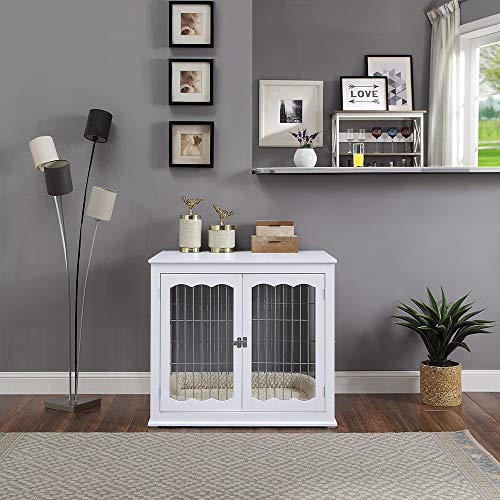 Unipaws Furniture Style Dog Crate End Table With Cushion, Wooden Wire Pet Kennels With Double Doors, Large Dog House Indoor Use #TOP1