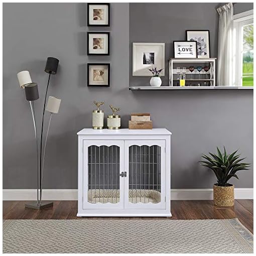 unipaws Furniture Style Dog Crate End Table with Cushion, Wooden Wire